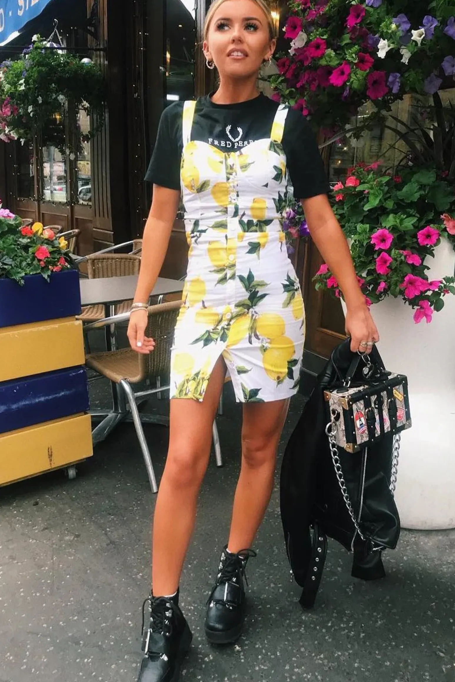 Rebellious Fashion White Lemon Print Button Front Woven Mini Dress - Emillie