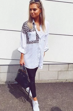 Rebellious Fashion White Leopard Print Insert Button Down Shirt - Shelby
