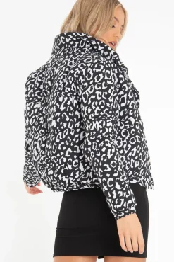 Rebellious Fashion White Leopard Print Zip Front Puffer Coat - Lidya