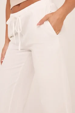 Rebellious Fashion White Linen Look Straight Leg Trousers - Hilda