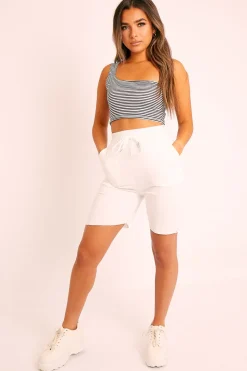 Rebellious Fashion White Longline Jogger Shorts - Flonnie