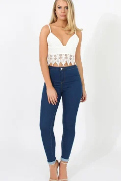 Rebellious Fashion White Low Cut Crop Top - Marta