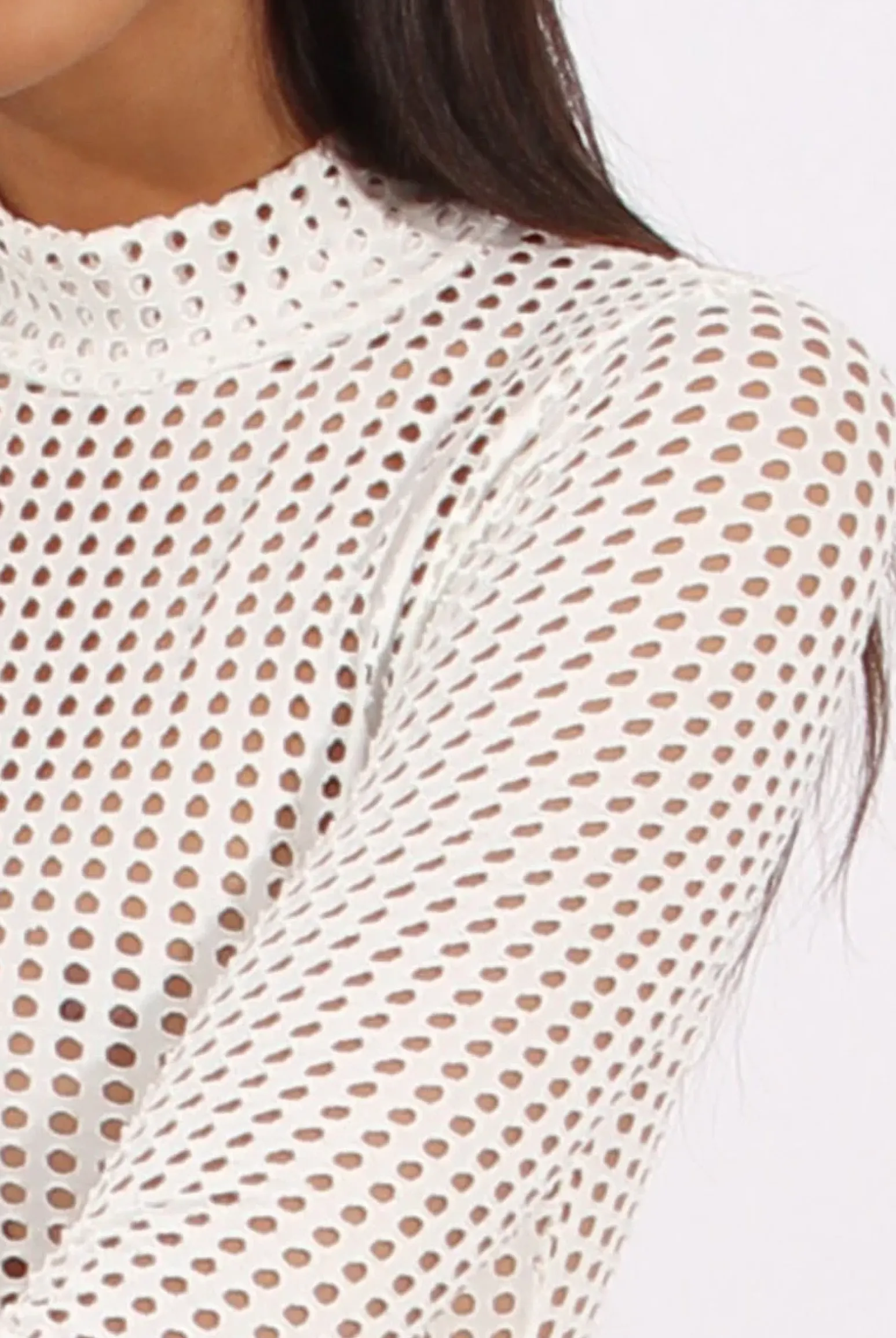 Rebellious Fashion White Mesh Airtex Long Sleeve Bodysuit - Halley