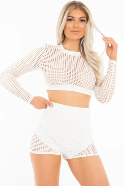 Rebellious Fashion White Mesh Crop Jumper Shorts Co-Ord - Stassie