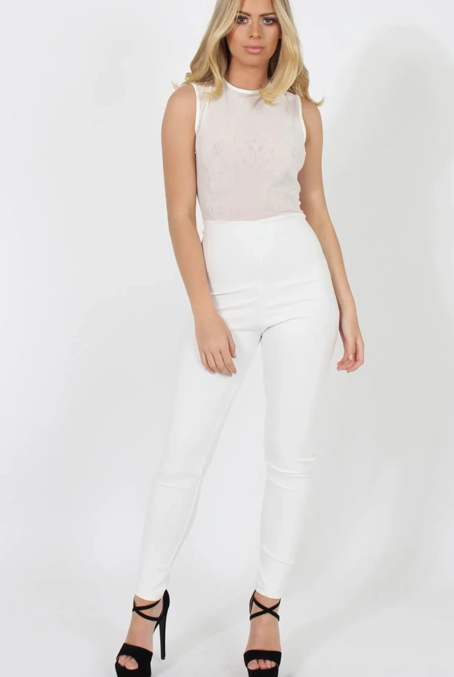 Rebellious Fashion White Mesh Flocked Jumpsuit - Keira