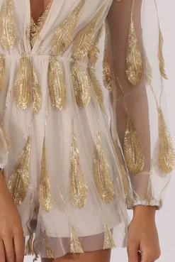 Rebellious Fashion White Mesh Layer Feather Playsuit - Miranda