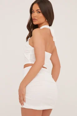 Rebellious Fashion White Mesh Ruched Mini Skirt - Yasmen