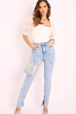 Rebellious Fashion White Mesh Ruched Short Sleeve Bodysuit - Dacota