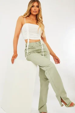 Rebellious Fashion White Mesh Ruched Square Neck Crop Top - Leyna