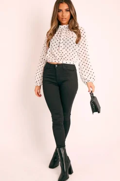 Rebellious Fashion White Metallic Polka Pleated Front Blouse - Cabella