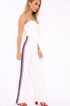 Rebellious Fashion White Metallic Rainbow Stripe Jumpsuit - Jinora