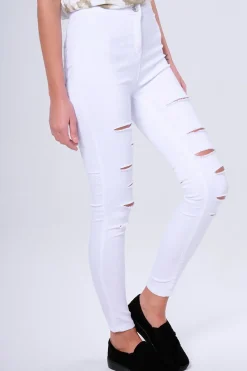 Rebellious Fashion White Multi Ripped Skinny Jeans -Brianne