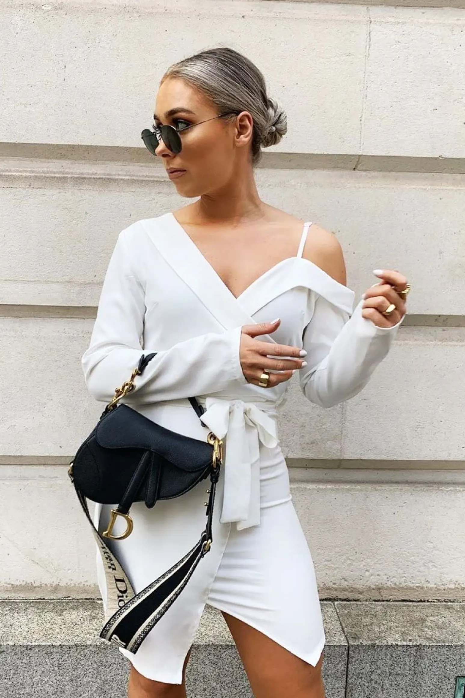 Rebellious Fashion White Off The Shoulder Blazer Dress - Halia