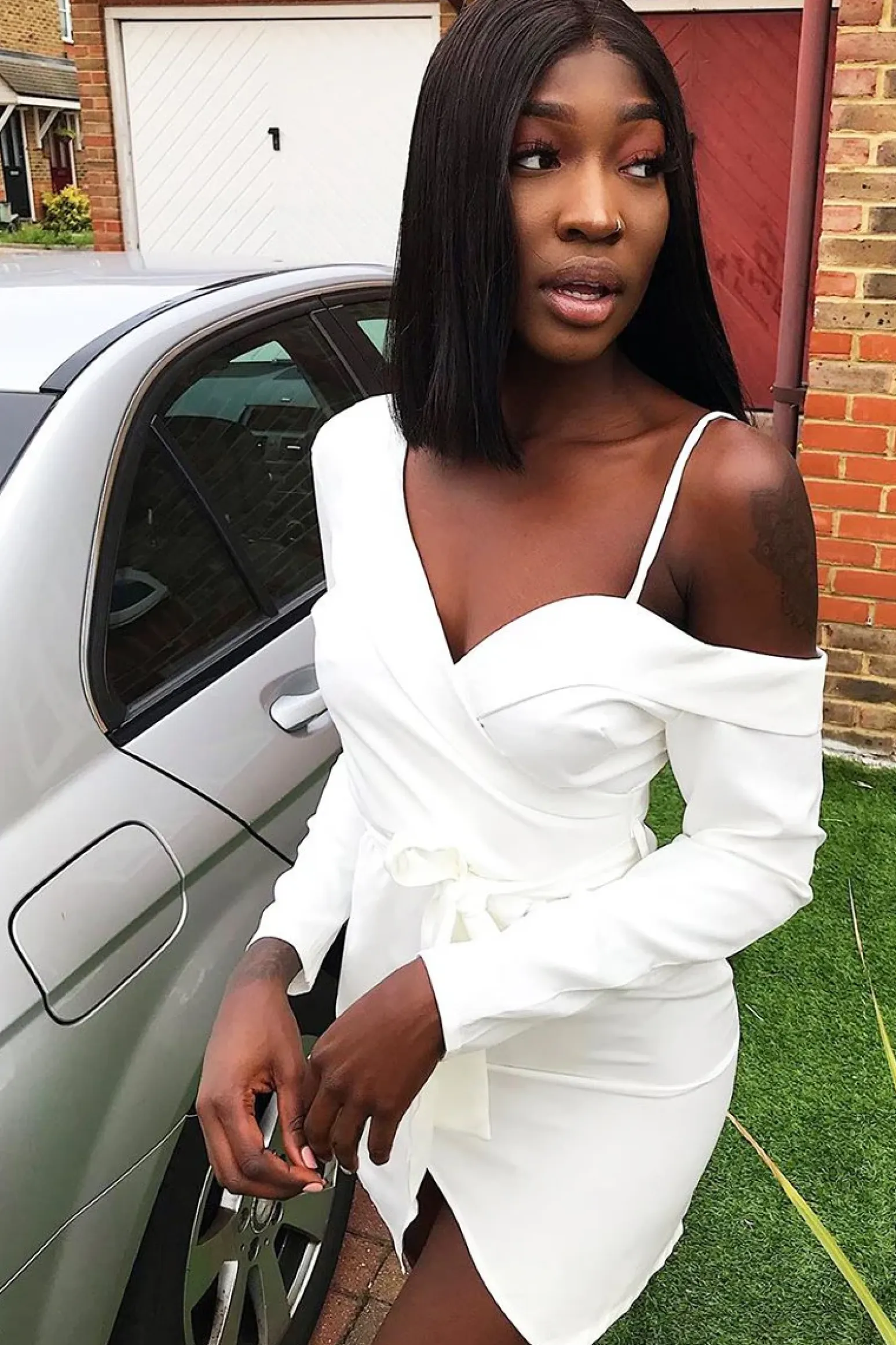 Rebellious Fashion White Off The Shoulder Blazer Dress - Halia