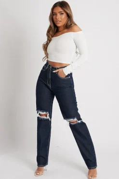 Rebellious Fashion White Off the Shoulder Long Sleeve Ruched Crop Top - Kali