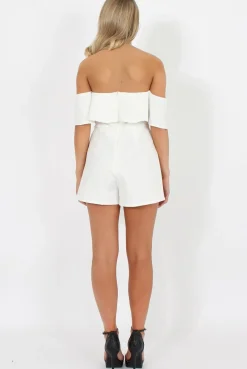 Rebellious Fashion White Off The Should Frill Playsuit - Annalix