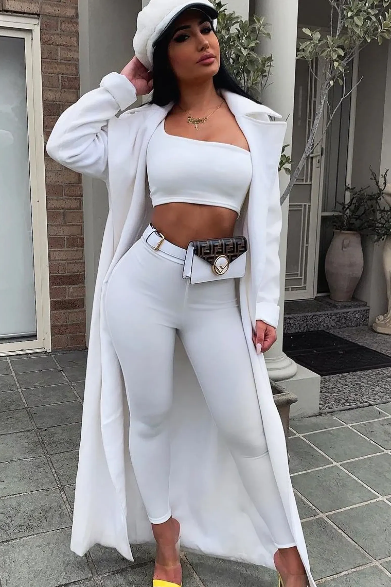 Rebellious Fashion White One Shoulder Crop Top and Leggings Co-Ord - Marrie