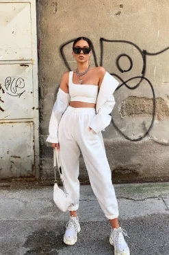 Rebellious Fashion White One Shouldered Crop Top - Kamri