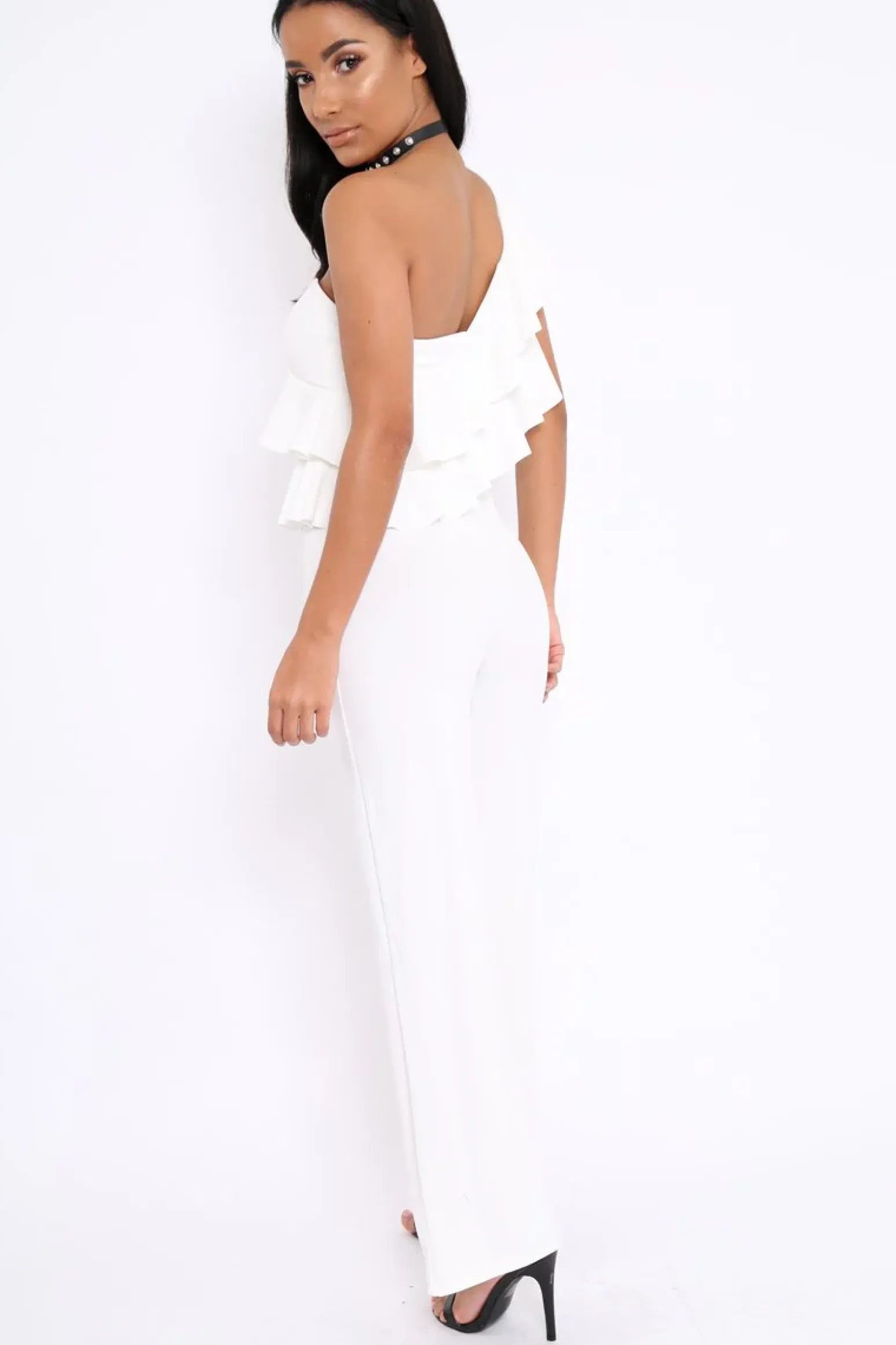 Rebellious Fashion White One Shoulder Ruffle Jumpsuit - Shelley