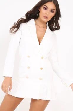Rebellious Fashion White Oversized Frill Hem Blazer - Kambry