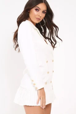 Rebellious Fashion White Oversized Frill Hem Blazer - Kambry
