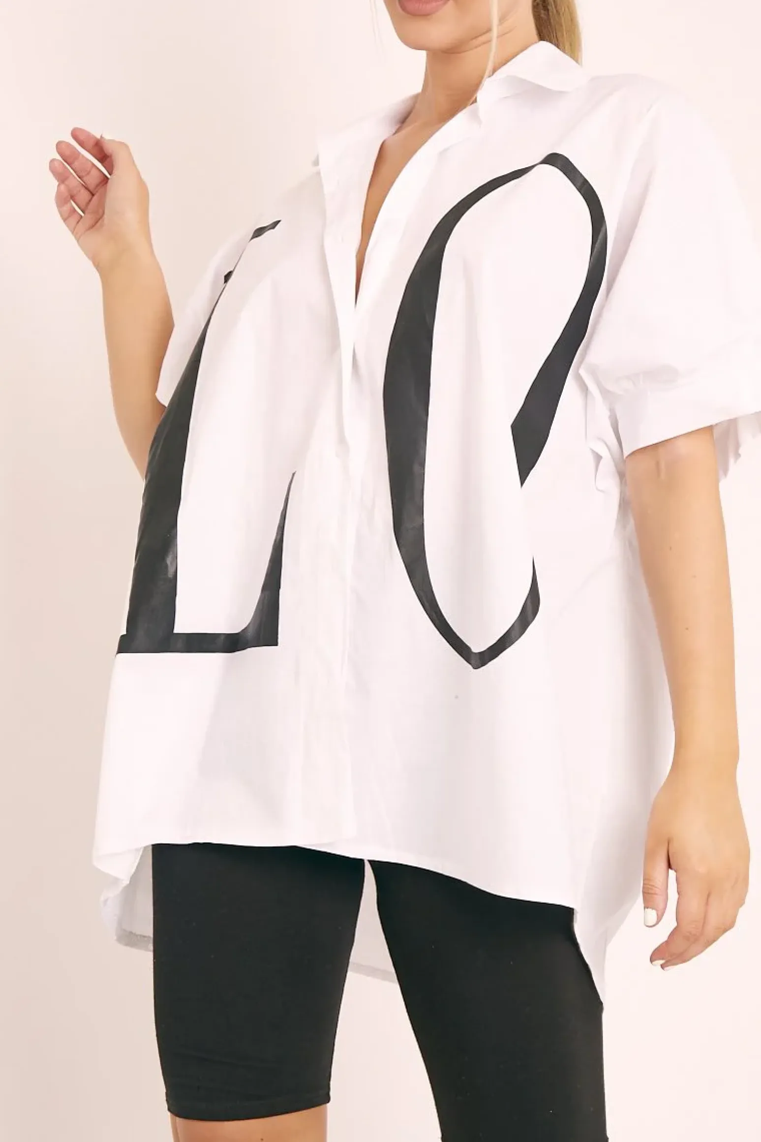 Rebellious Fashion White Oversized LO VE Shirt - Harmony