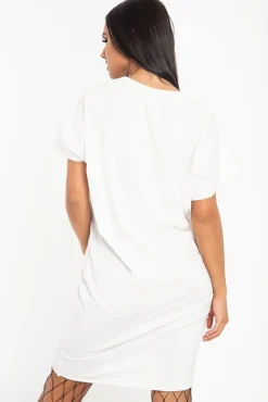 Rebellious Fashion White Oversized Pocket Front Midi T-Shirt Dress - Whitney
