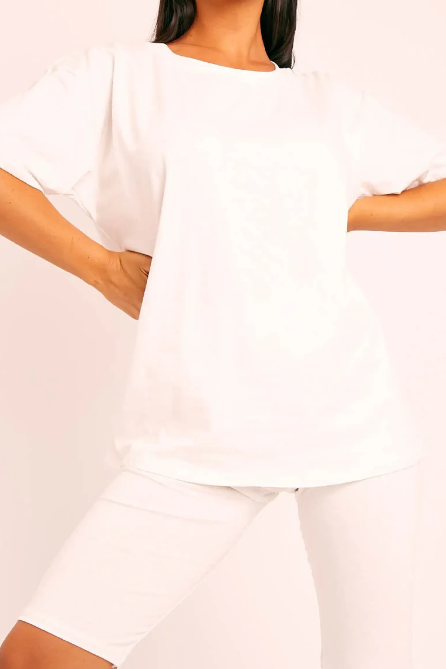 Rebellious Fashion White Oversized T-shirt Cycling Shorts Co-ord - Bethanny