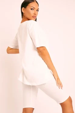 Rebellious Fashion White Oversized T-shirt Cycling Shorts Co-ord - Bethanny