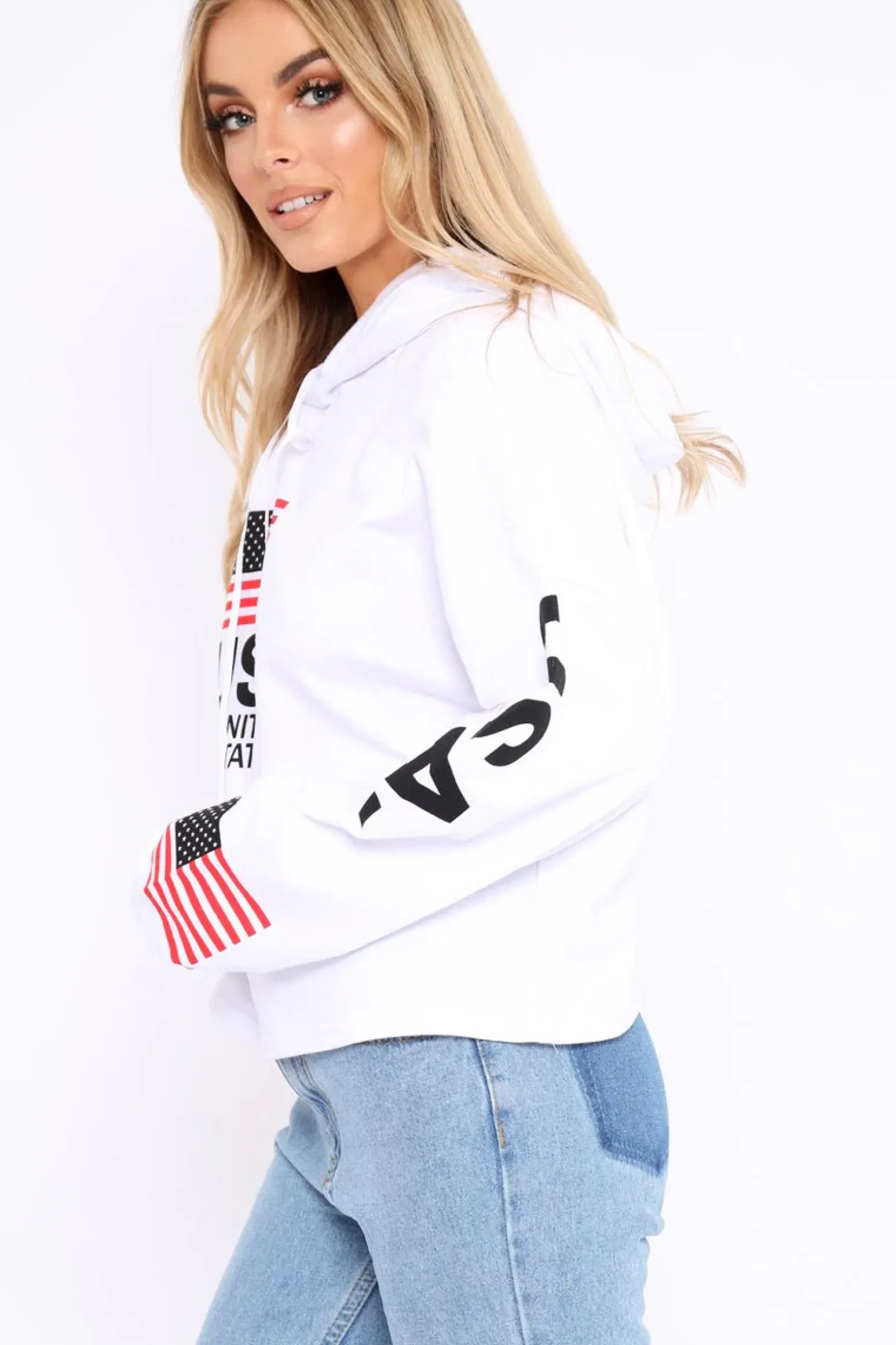 Rebellious Fashion White Oversized USA Print Hoodie - Eleah