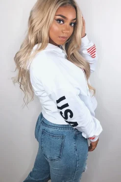 Rebellious Fashion White Oversized USA Print Hoodie - Eleah
