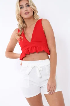 Rebellious Fashion White Paperbag Tie Waist Shorts - Billie