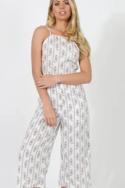 Rebellious Fashion White Pattern Culotte Jumpsuit - Monika
