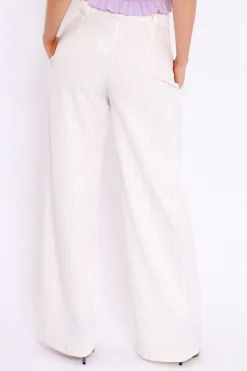 Rebellious Fashion White Pinstripe High Waist Tailored Trousers - Ginni