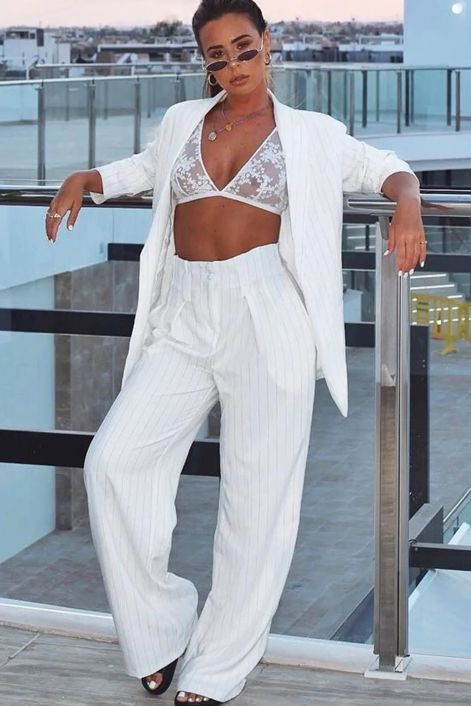 Rebellious Fashion White Pinstripe High Waist Tailored Trousers - Ginni