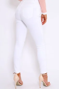 Rebellious Fashion White Plain High Waisted Skinny Jeans - Elliott