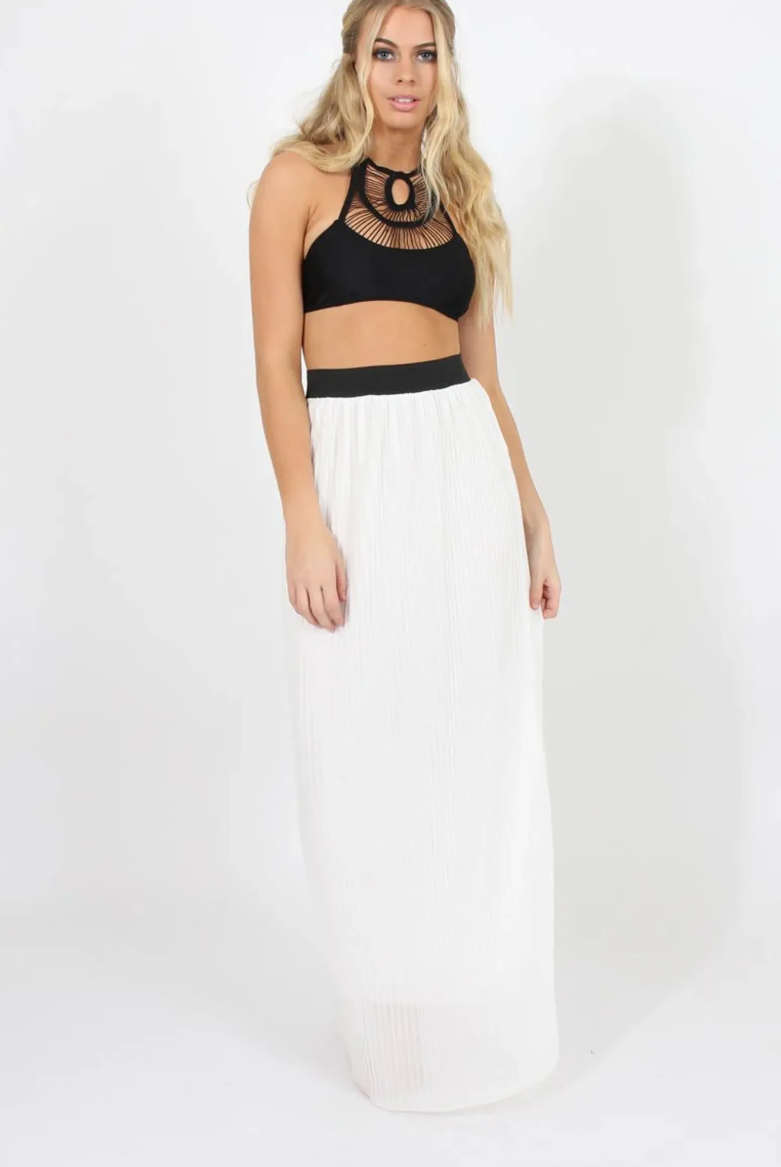 Rebellious Fashion White Pleated Maxi Skirt - Shanice