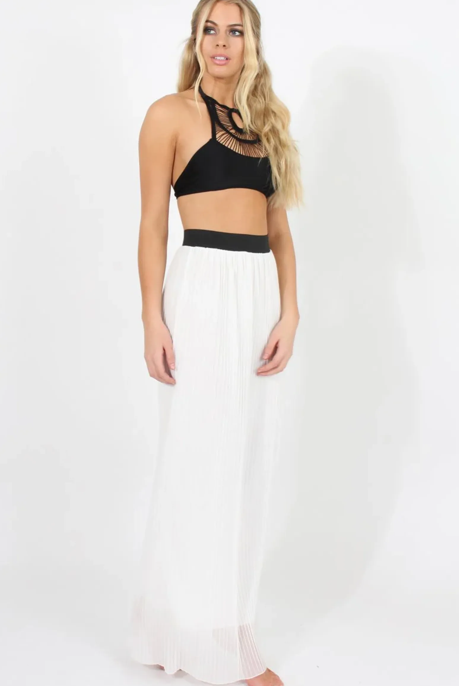 Rebellious Fashion White Pleated Maxi Skirt - Shanice