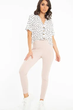 Rebellious Fashion White Plunge Button Up Crop Blouse - Mintie