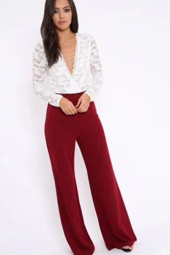 Rebellious Fashion White Plunge Keyhole Back Lace Bodysuit - Adelaide