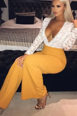 Rebellious Fashion White Plunge Lace Bodysuit - Adele