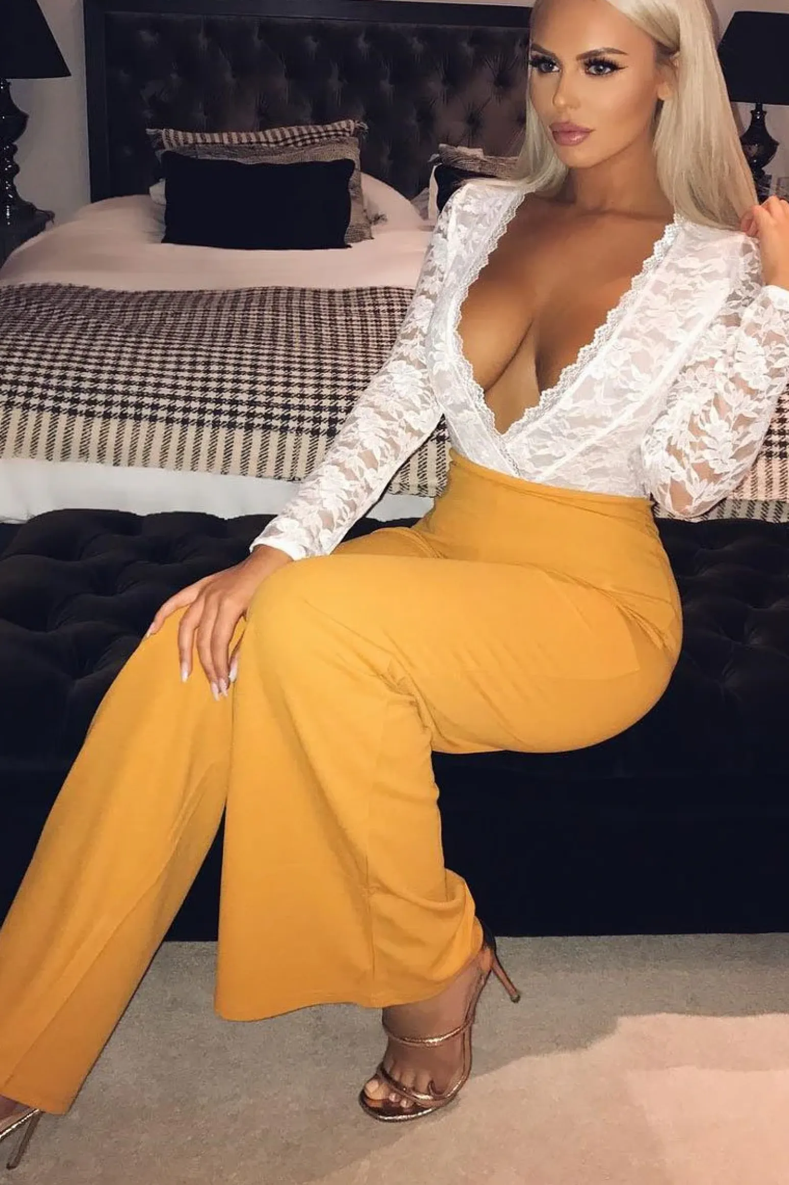 Rebellious Fashion White Plunge Lace Bodysuit - Adele