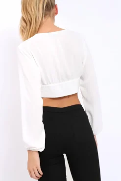 Rebellious Fashion White Plunge Lace Up Crop Top - Wyona
