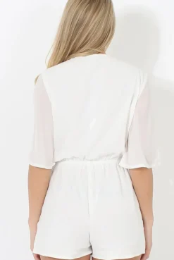 Rebellious Fashion White Plunge Playsuit - Winnie