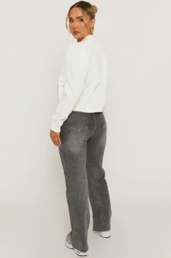 Rebellious Fashion White Pocket Detail Bomber Jacket - Estelle