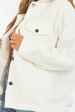 Rebellious Fashion White Pocket Oversized Brushed Shacket - Caley