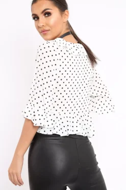 Rebellious Fashion White Polka Dot Crop Top - Alixandra