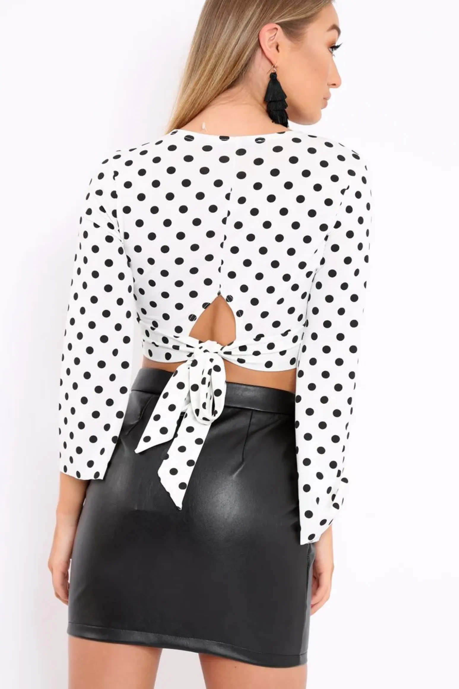 Rebellious Fashion White Polka Dot Flare Sleeve Crop Top - Eshe