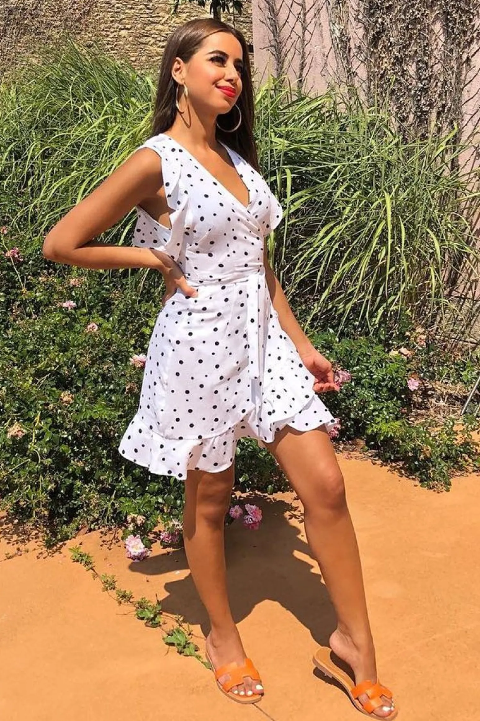 Rebellious Fashion White Polka Dot Wrap Over Frill Dress - Wisdom