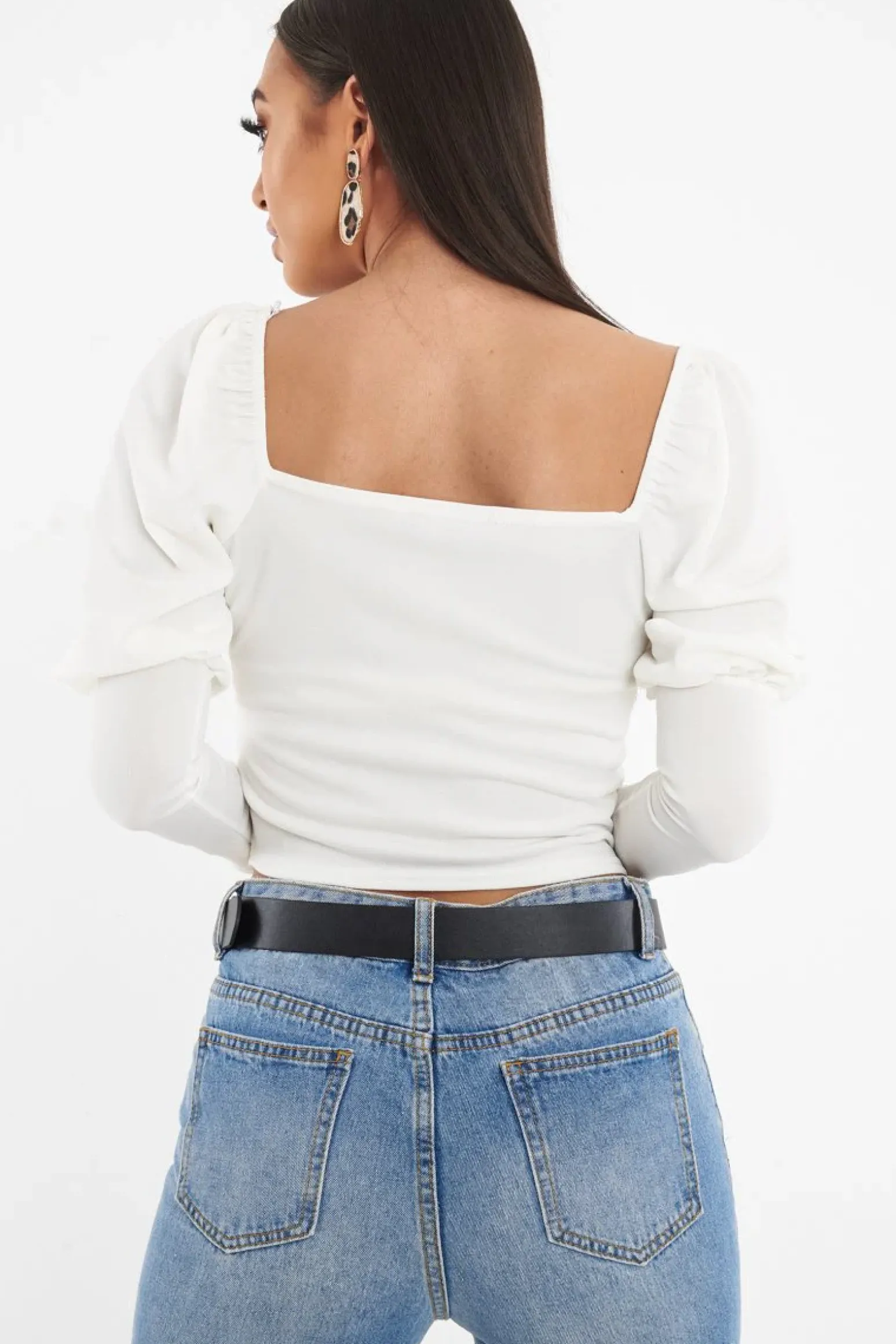 Rebellious Fashion White Puff Sleeve Sweetheart Neckline Crop Top - Tomi